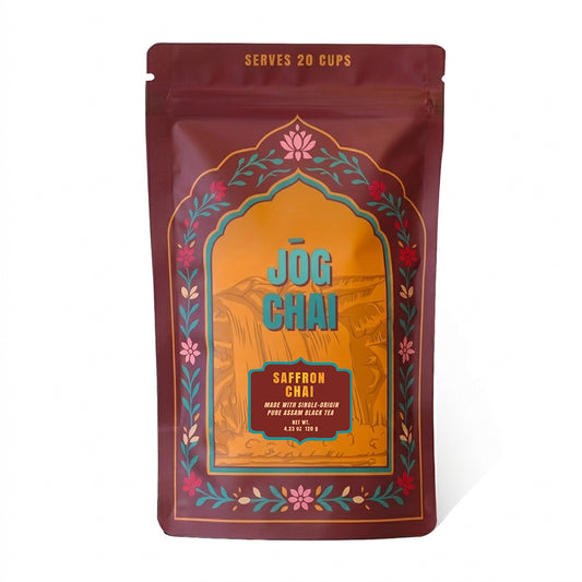 Jōg Chai Saffron Kesar Chai Mix with real saffron strands, premium Indian chai